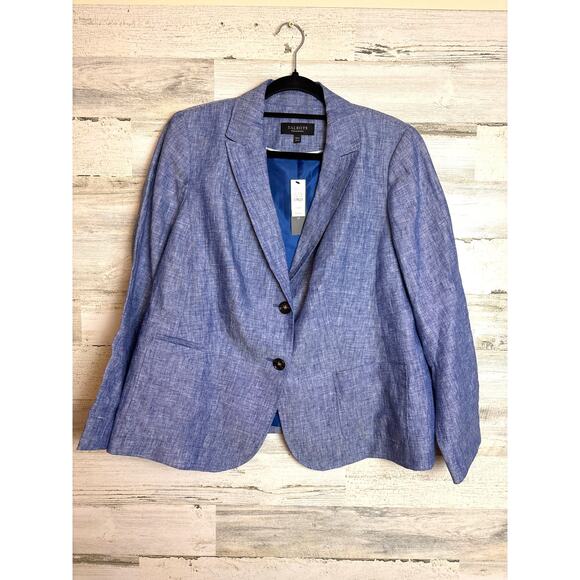 Talbots Women’s Plus 14P Light Blue Linen Blazer Lined Double Button Jacket NWT - Picture 1 of 7